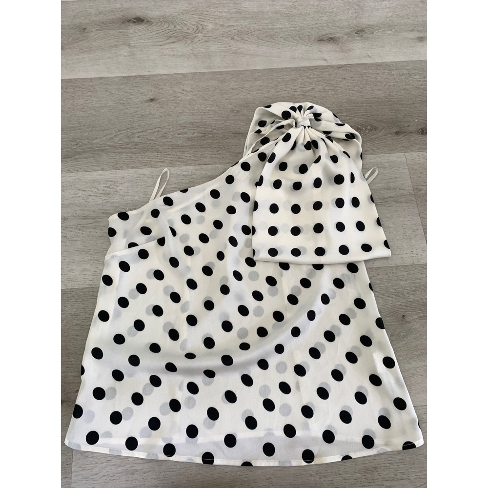 Sachin & Babi x Anthropologie Polka Dot Bow Shoulder Top White Black Sz M